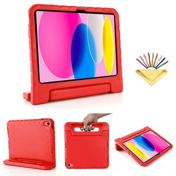 Tarise Kids Case for Apple iPad 10th Generation 10.9 inch 2022 with Pencil Holder/Foldable Convertible Handle/Kickstand Slim Lightweight Kid-Proof Soft EVA Foam Shockproof Rugged Stand Cover, Red