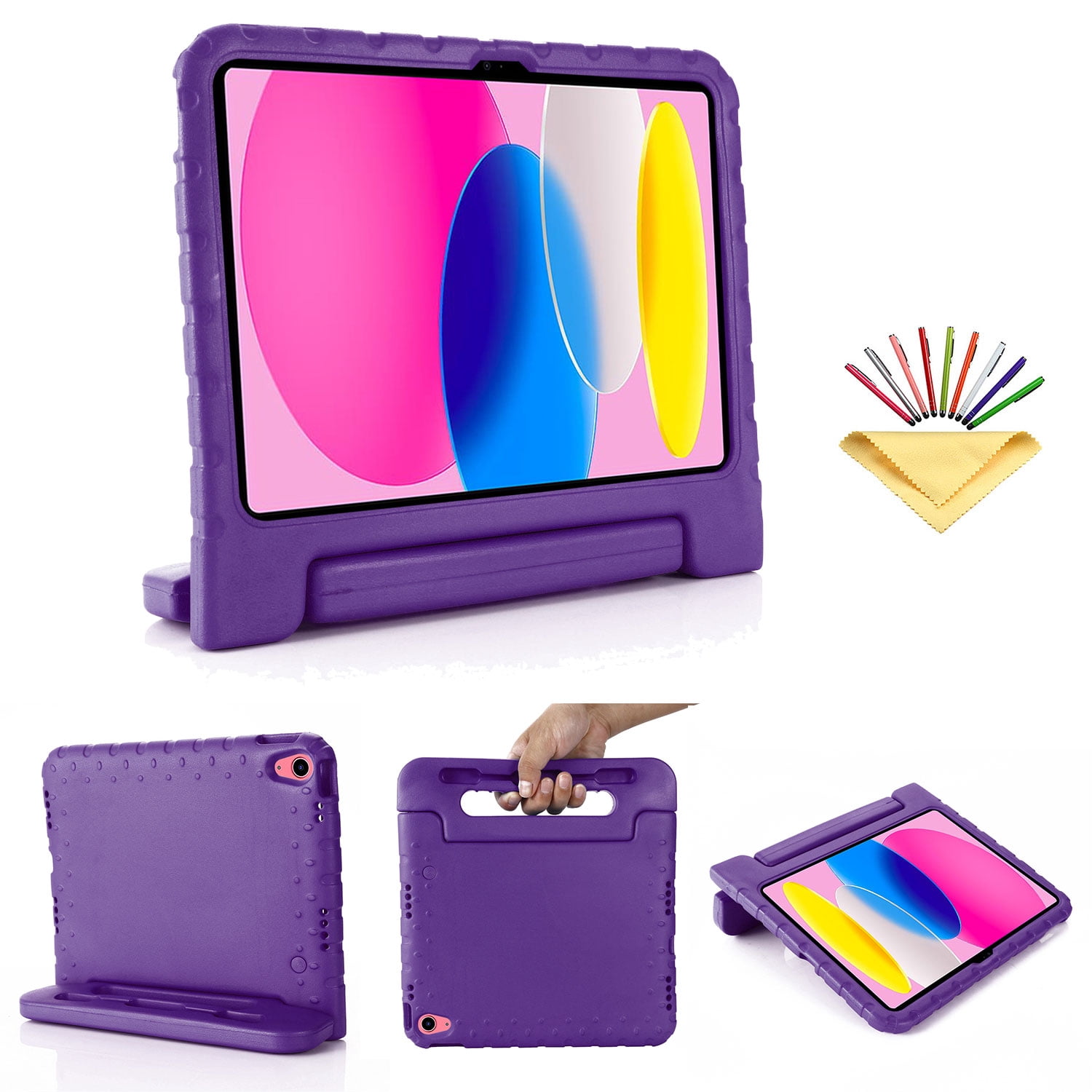 Tarise Kids Case for Apple iPad 10th Generation 10.9 inch 2022 with Pencil Holder/Foldable Convertible Handle/Kickstand Slim Lightweight Kid-Proof Soft EVA Foam Shockproof Rugged Stand Cover,Purple