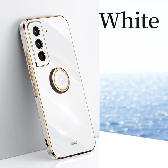 Tarise Luxury Plating Case for Samsung Galaxy S23 Cell Phone, Ring Holder Kickstand Full Camera Protection Drop Protection Women Girl Slim Fashion Electroplated Case Cover for Samsung S23 5G, White