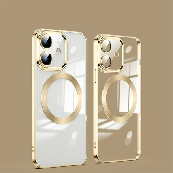 Tarise Magnetic Cover for Apple iPhone 11 6.1", iPhone 11 Clear Case with Magsafe, Shockproof Slim Non-Yellowing Clear Plating Phone Cover Case with Camera Lens Protector for iPhone 11 2019, Gold
