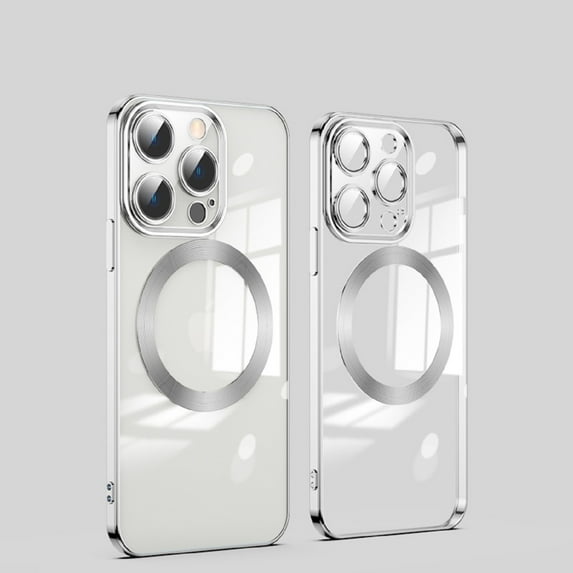 Tarise Magnetic Cover for Apple iPhone 12 Pro Max 6.7", iPhone 12 Pro Max Clear Case with Magsafe, Shockproof Non-Yellowing Clear Plating Slim Phone Cover Case with Camera Lens Protector, Silver