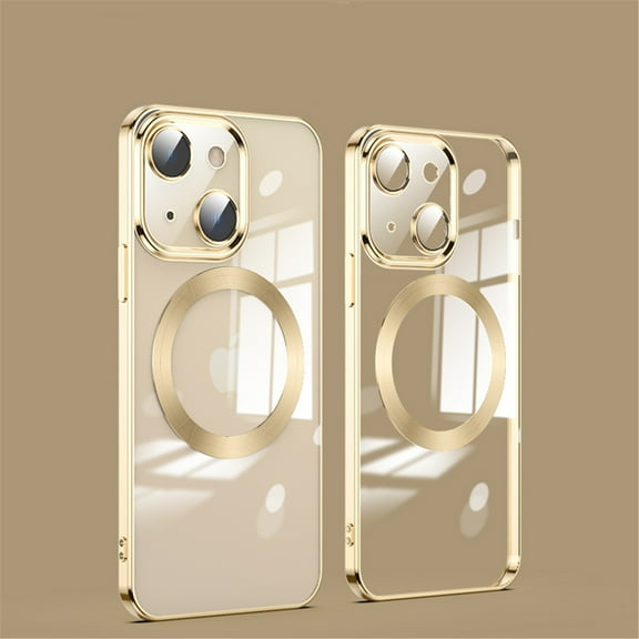 Tarise Magnetic Cover for Apple iPhone 13 6.1", iPhone 13 Clear Case with Magsafe, Shockproof Slim Non-Yellowing Clear Plating Phone Cover Case with Camera Lens Protector for iPhone 13 2021, Gold