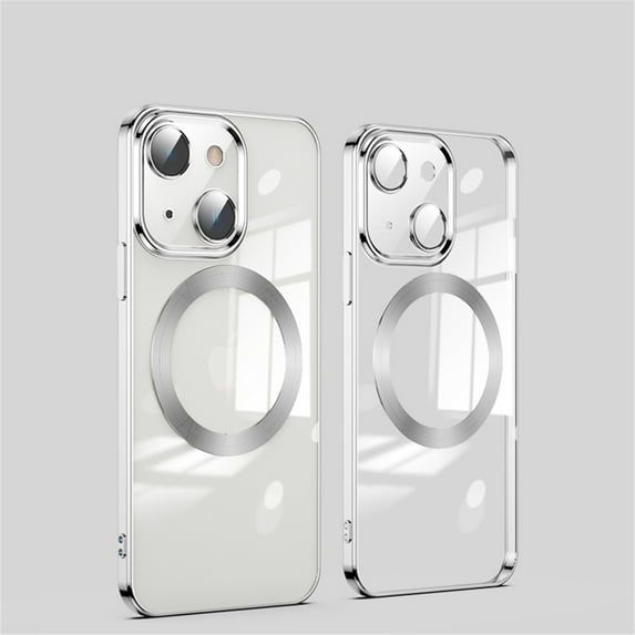 Tarise Magnetic Cover for Apple iPhone 13 6.1", iPhone 13 Clear Case with Magsafe, Shockproof Slim Non-Yellowing Clear Plating Phone Cover Case with Camera Lens Protector for iPhone 13 2021, Silver