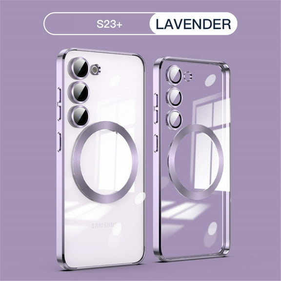 Tarise Magnetic Cover for Samsung Galaxy S23+, Galaxy S23 Plus Clear Case with Magsafe, Shockproof Non-Yellowing Clear Plating Phone Cover Case with Camera Lens Protector for Samsung S23+, Lightpurple
