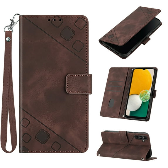 Tarise Phone Case for Samsung Galaxy A13 5G Case, Premium PU Leather Card Holder Wrist Strap Magnetic Closure Flip Stand Function TPU Interior Book Cover for Samsung A13 5G Wallet Case, Brown