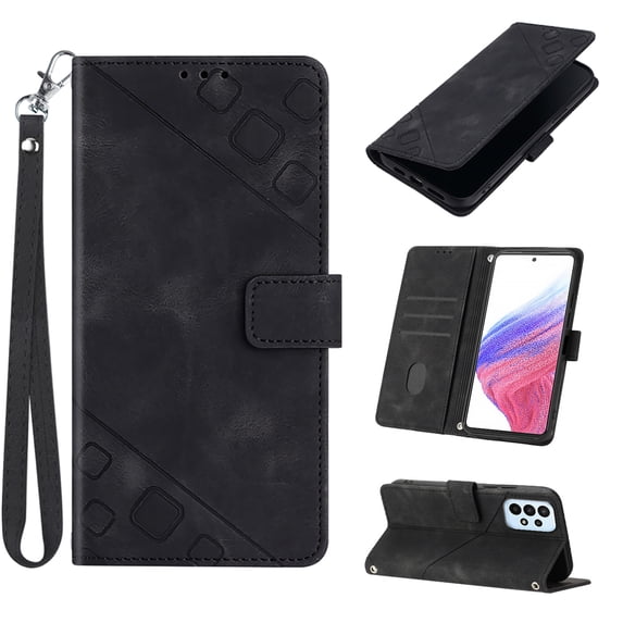 Tarise Phone Case for Samsung Galaxy A53 5G Case, Premium PU Leather Card Holder Wrist Strap Magnetic Closure Flip Stand Function TPU Interior Book Cover for Samsung A53 5G Wallet Case, Black
