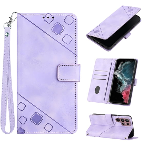 Tarise Phone Case for Samsung Galaxy S22 Ultra, Premium PU Leather Card Holder Wrist Strap Magnetic Closure Flip Stand Function TPU Interior Book Cover for Samsung S22 Ultra 5G Wallet Case, Purple