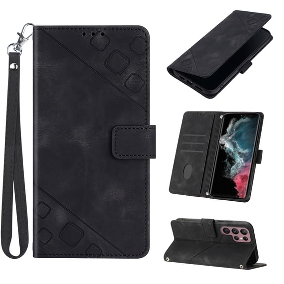 Tarise Phone Case for Samsung Galaxy S22 Ultra, Premium PU Leather Card Holder Wrist Strap Magnetic Closure Flip Stand Function TPU Interior Book Cover for Samsung S22 Ultra 5G Wallet Case, Black