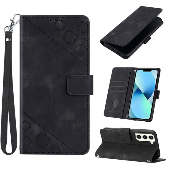 Tarise Phone Case for Samsung Galaxy S23 5G Case, Premium PU Leather Card Holder Wrist Strap Magnetic Closure Flip Stand Function TPU Interior Book Cover for Samsung S23 5G Wallet Case, Black