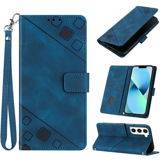 Tarise Phone Case for Samsung Galaxy S23 5G Case, Premium PU Leather Card Holder Wrist Strap Magnetic Closure Flip Stand Function TPU Interior Book Cover for Samsung S23 5G Wallet Case, Blue