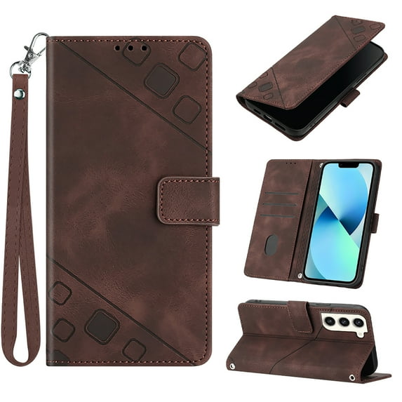 Tarise Phone Case for Samsung Galaxy S23 5G Case, Premium PU Leather Card Holder Wrist Strap Magnetic Closure Flip Stand Function TPU Interior Book Cover for Samsung S23 5G Wallet Case, Brown