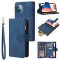 thumbnail image 1 of Tarise Phone Case for iPhone 13, iPhone 13 Wallet Case with Zipper for Women/Men, PU Leather Magnetic Buckle Flip Kickstand Closure Wrist Strap Zipper Card Holder Phone Cover for Apple 13, Blue, 1 of 8
