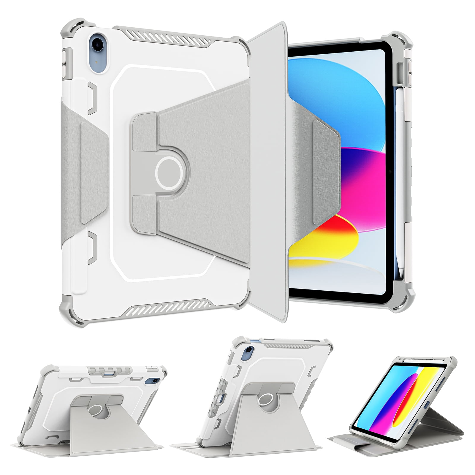 Tarise Rotating Cover Case for Apple iPad 10th Generation 10.9 Inch Tablet (2022 Model) with Pencil Holder, Auto Sleep/Wake 360 Degree Swivel Stand TPU Frame Hard Back Cover for iPad 10 10.9", Gray