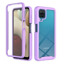 Tarise for Samsung Galaxy A12 Phone Case with Built in Screen Protector, Shockproof Soft TPU Bumper Rugged Clear Hard PC Back Shell Anti-Scratch All-inclusive Case Cover for Samsung A12 6.5", Purple