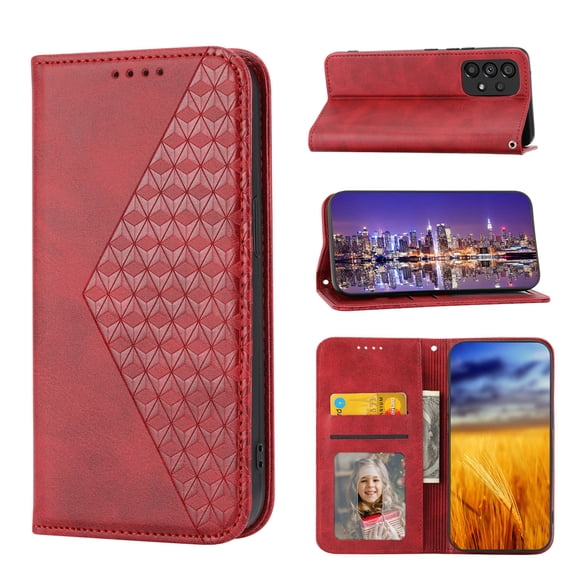 Tarise for Samsung Galaxy A53 5G Flip Cover, Luxury PU Leather Shockproof Folding Kickstand Card Holder Pocket Wallet Wrist Strap Handbag Magnetic Closure Phone Case for Samsung A53 6.5 inch, Red