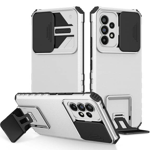 Tarise for Samsung Galaxy A53 5G Phone Case with Slide Camera Cover, Kickstand Rugged Military Grade Shockproof TPU Rubber Silicone Anti-Scratch Hard PC Back Case Cover for Samsung A53 5G, White
