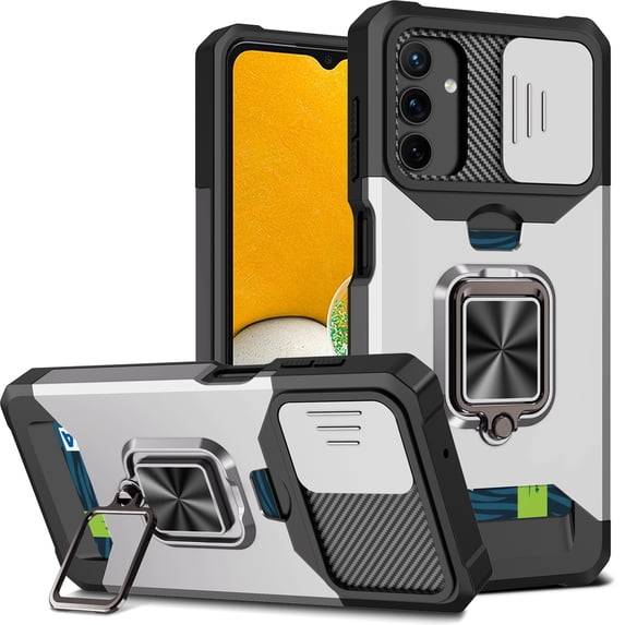 Tarise for Samsung Galaxy A54 5G Case with Card Holder Ring Kickstand Slide Camera Cover A54 5g Case Heavy Duty Protection Shockproof Rugged Protective for Samsung A54 Phone Cases Cover 2023 Silver