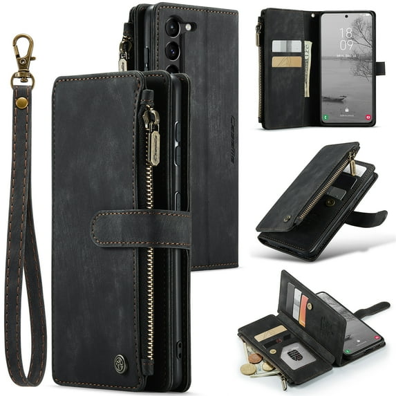 Tarise for Samsung Galaxy A54 Case Wallet for Women and Men, Galaxy A54 Case, PU Leather Magnetic Flip Strap Wristlet Zipper Card Holder Wallet Business Phone Cover for Samsung A54 5G (6.4"), Black