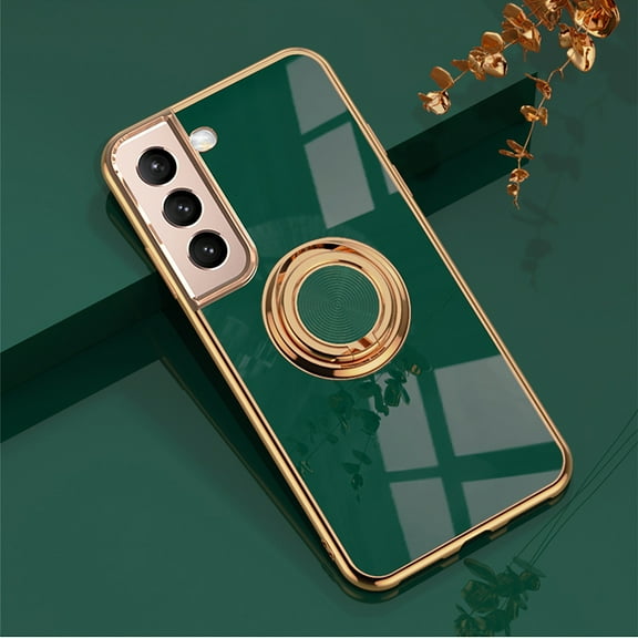 Tarise for Samsung Galaxy S22 5G Phone Case with Ring Holder, Galaxy S22 Cover 5G, Kickstand Magnetic Plating Frame TPU Shockproof Anti-Scratch Girls Women Men Case Cover for Samsung S22 5G, Darkgreen