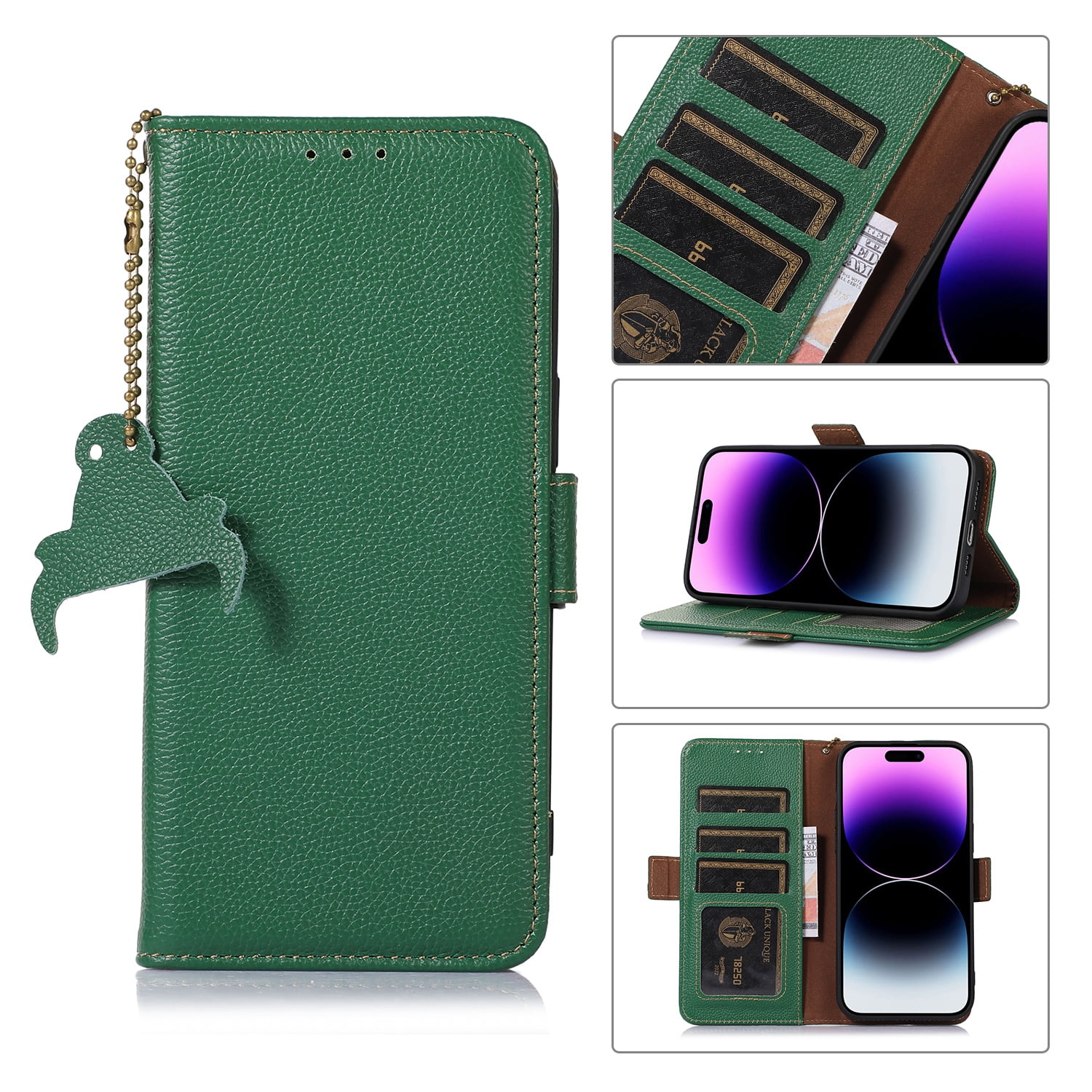 Tarise for Samsung Galaxy S22 Case 6.1 inch, Genuine Leather Card Holder RFID Blocking Shockproof Magnetic Kickstand Luxury Business Case Cover Compatible with Samsung S22 5G for Men Women, Green