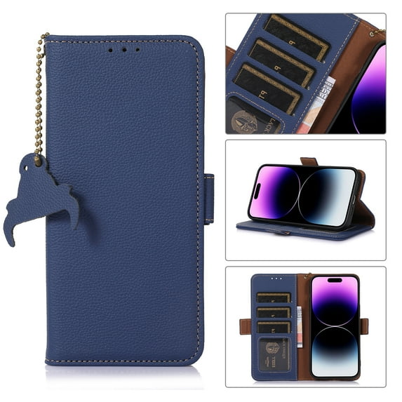 Tarise for Samsung Galaxy S22 Case 6.1 inch, Genuine Leather Card Holder RFID Blocking Shockproof Magnetic Kickstand Luxury Business Case Cover Compatible with Samsung S22 5G for Men Women, Darkblue