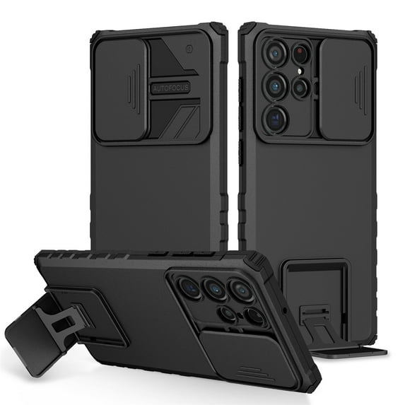 Tarise for Samsung Galaxy S22 Plus 5G Phone Case with Slide Camera Cover, Kickstand Rugged Military Grade Shockproof TPU Rubber Anti-Scratch Hard PC Back Case Cover for Samsung S22+ 5G, Black