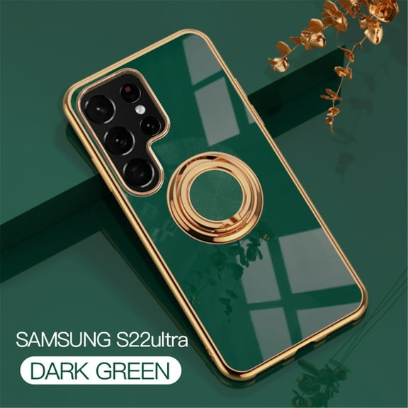 Tarise for Samsung Galaxy S22 Ultra 5G Phone Case with Ring Holder, Kickstand Magnetic Plating Frame TPU Shockproof Anti-Scratch Slim Girls Women Men Case Cover for Samsung S22 Ultra 5G, Green