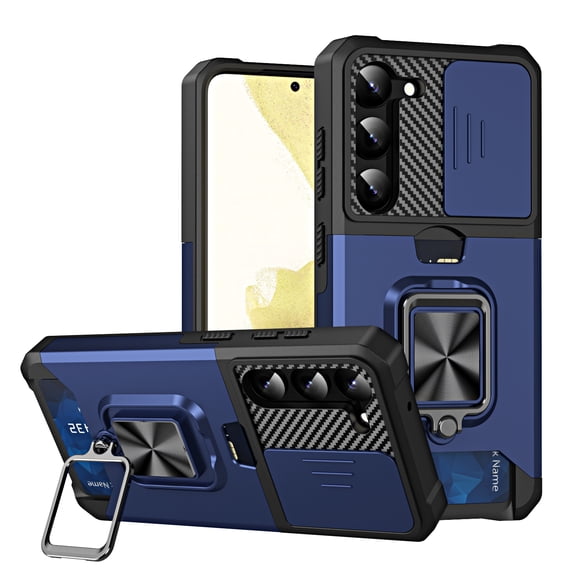 Tarise for Samsung Galaxy S23 5G Case with Card Holder Ring Kickstand Slide Camera Cover S23 5g Case Heavy Duty Protection Shockproof Rugged Protective for Samsung S23 Phone Cases Cover 2023 Navy