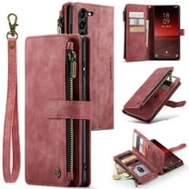 Tarise for Samsung Galaxy S23 Plus Case Wallet for Women and Men, Galaxy S23 Plus Case, PU Leather Magnetic Flip Wristlet Zipper Card Holder Business Phone Cover for Samsung S23  5G (6.6"), Red