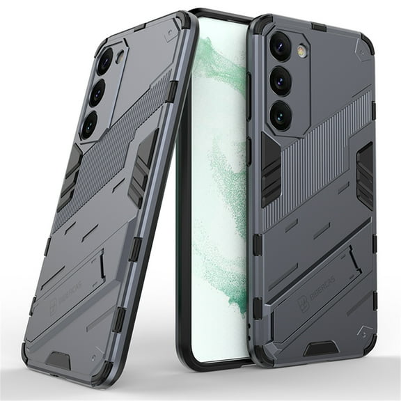 for Samsung Galaxy S23 Plus Phone Case, Kickstand Rugged Shockproof TPU Matte All-Inclusive Lens Protective Shell Hard PC Back Cover Sturdy Case for Samsung S23+ 5G Phone, Gray