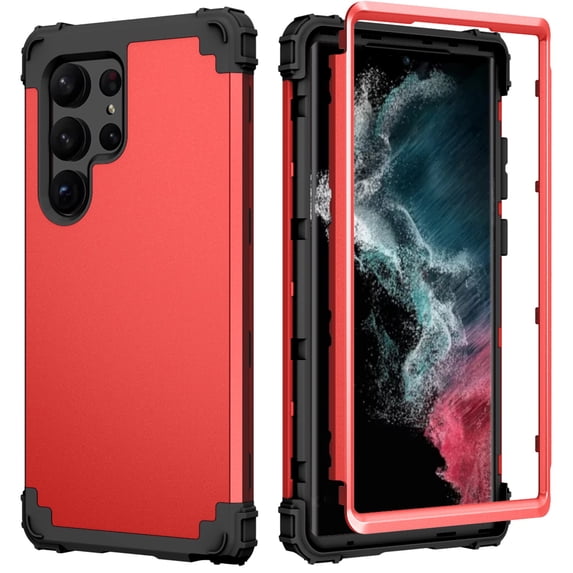 Tarise for Samsung Galaxy S23 Ultra 5G Case, Dual Layer Heavy Duty Tough Rugged Shockproof Drop Protection Corner Protection Hybrid Protective Phone Case Cover for Samsung S23 Ultra 5G, Red