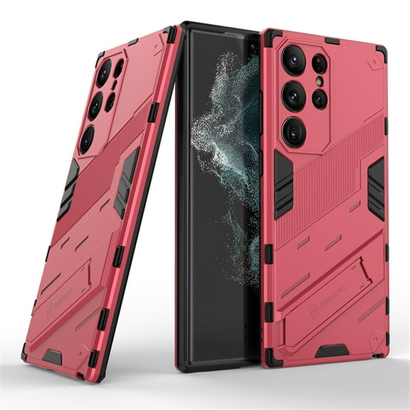 for Samsung Galaxy S23 Ultra Phone Case, Kickstand Rugged Shockproof TPU All-Inclusive Lens Protective Shell Hard PC Back Cover Sturdy Case for Samsung S23 Ultra 5G Phone, Rose