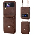 thumbnail image 1 of Tarise for Samsung Galaxy Z Flip 3 5G Case Cover, Luxury PU Leather Shockproof Folding Kickstand Card Holder Pocket Wallet Crossbody Strap Handbag Phone Case for Samsung Z Flip3 6.7 inch, Brown, 1 of 8