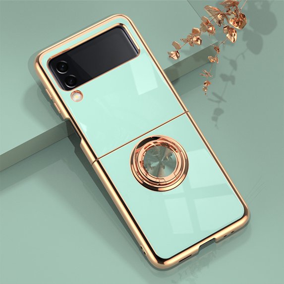 Tarise for Samsung Galaxy Z Flip 4 5G Phone Case with Ring Holder, Flip 4 Cover, Kickstand Magnetic Plating Frame TPU Shockproof Anti-Scratch Girls Women Men Case Cover for Samsung Z Flip4 5G, Mint