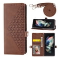 thumbnail image 1 of Tarise for Samsung Galaxy Z Fold 3 5G Fold Cover, Luxury PU Leather Shockproof Folding Kickstand Card Holder Pocket Wallet Crossbody Strap Handbag Phone Case for Samsung Z Fold3 7.6 inch, Brown, 1 of 10