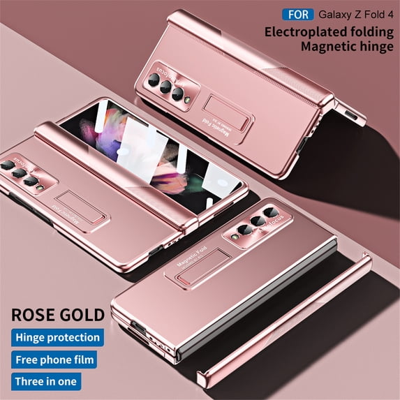 Tarise for Samsung Galaxy Z Fold 4 Case with Screen Protector & Kickstand & Hinge Protection & HD Camera Lens Protector, Anti-Fingerprint Anti-Scratch Luxury Case Cover for Samsung Z Fold4, Rosegold