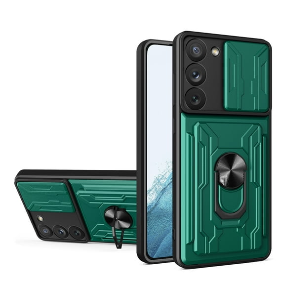 Tarise Wallet Case for Samsung Galaxy S23 5G with Camera Cover & Kickstand,Slide Lens Protection Card Holder Slot 360°Rotate Ring Hybrid Rugged Bumper Shockproof Case Cover for Samsung S23 5G, Green