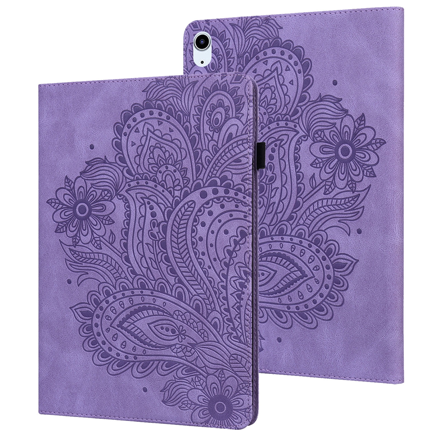 Tarise for iPad 10th Generation Case 2022 with Pencil Holder, Embossed Pattern Premium PU Leather Folding Stand Shockproof Folio Book Slim Case Cover for 2022 iPad 10th Gen A2696 A2757 A2777, Purple