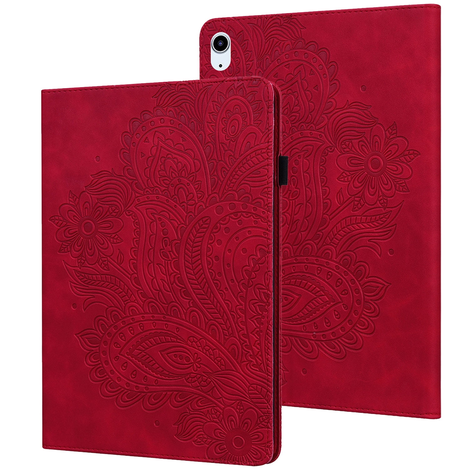 Tarise for iPad 10th Generation Case 2022 with Pencil Holder, Embossed Pattern Premium PU Leather Folding Stand Shockproof Folio Book Slim Case Cover for 2022 iPad 10th Gen A2696 A2757 A2777, Red