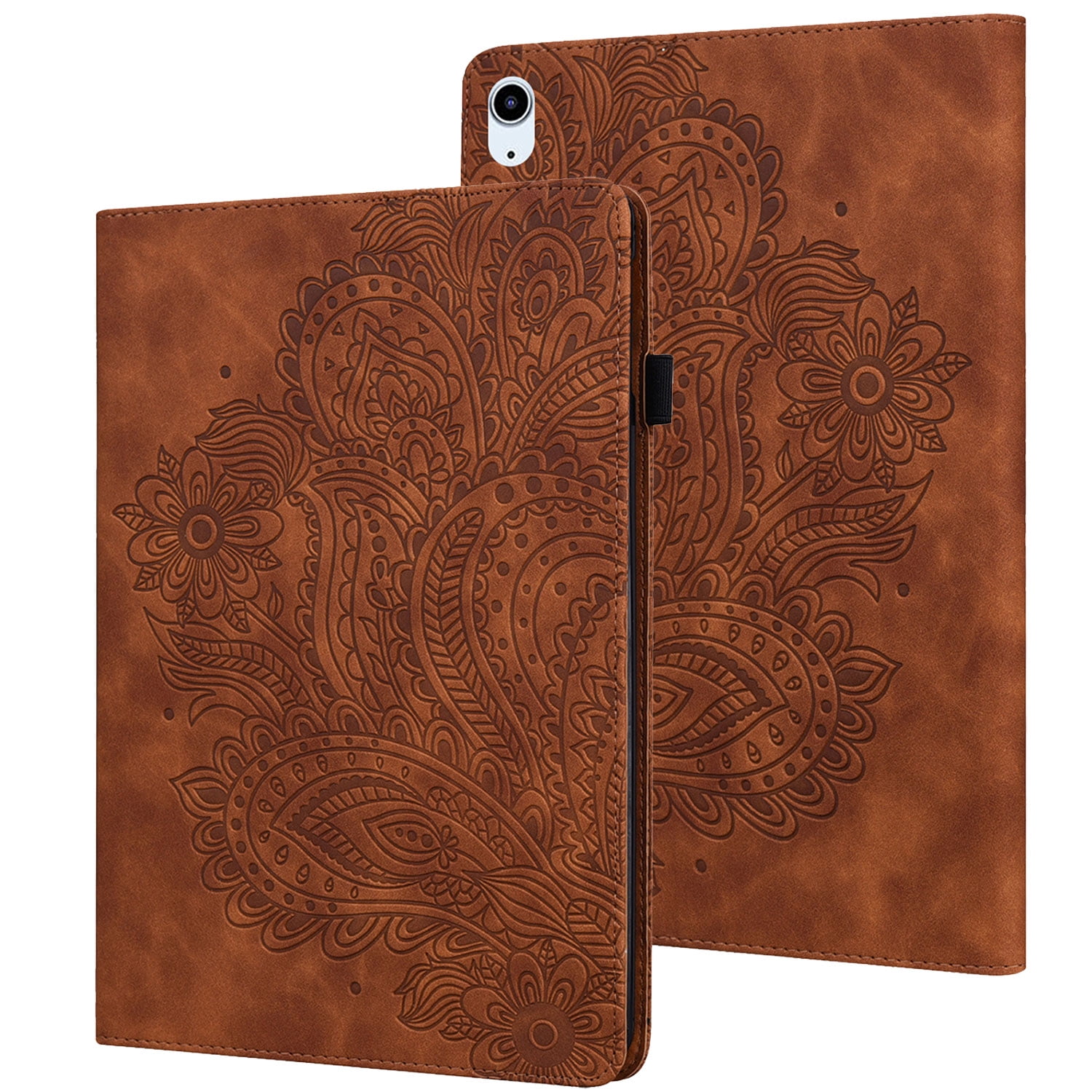 Tarise for iPad 10th Generation Case 2022 with Pencil Holder, Embossed Pattern Premium PU Leather Folding Stand Shockproof Folio Book Slim Case Cover for 2022 iPad 10th Gen A2696 A2757 A2777, Brown