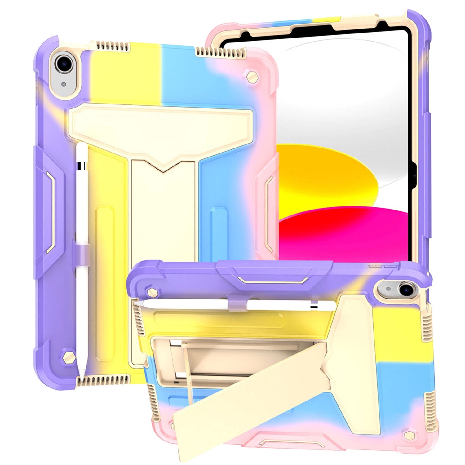 Tarise for iPad 10th Generation Case with Pencil Holder & Kickstand, Shockproof Drop Proof Kids Friendly Rugged Full Body Protective Case Cover for Apple iPad 10.9 Inch 10th Gen 2022, Colorful Pink