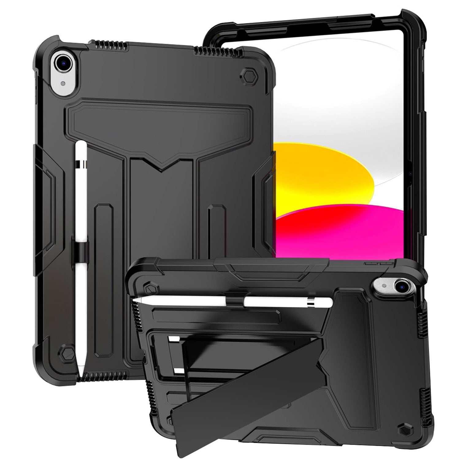 Tarise for iPad 10th Generation Case with Pencil Holder & Kickstand, Shockproof Drop Proof Kids Friendly Rugged Full Body Protective Case Cover for Apple iPad 10.9 Inch 10th Gen 2022, Black