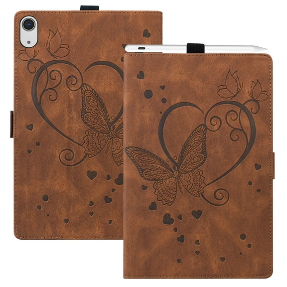 Tarise iPad Case 10.9" 2022, iPad 10th Generation Cover with Pencil Holder, Embossed Pattern PU Leather Defender Card/Stylus Holder Folding Stand Anti-Scratch Cover for iPad 10th Gen 5G, Brown