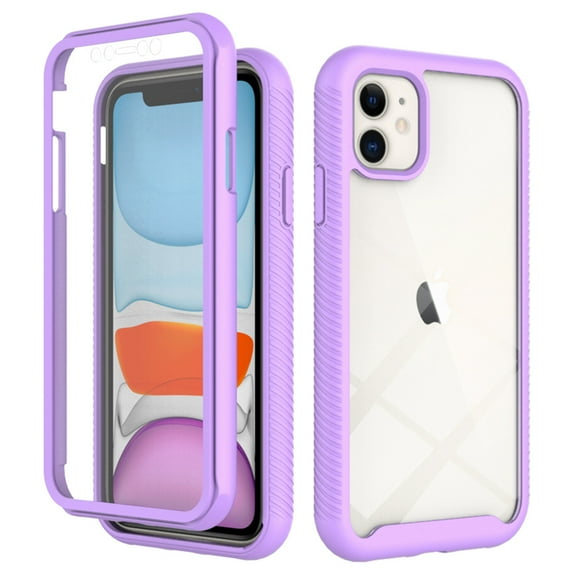 Tarise for iPhone 11 Case with Screen Protector, Shockproof Soft TPU Bumper Rugged Clear Hard PC Back Shell Anti-Scratch All-inclusive Case Cover for Apple iPhone 11 6.1 inch, Purple