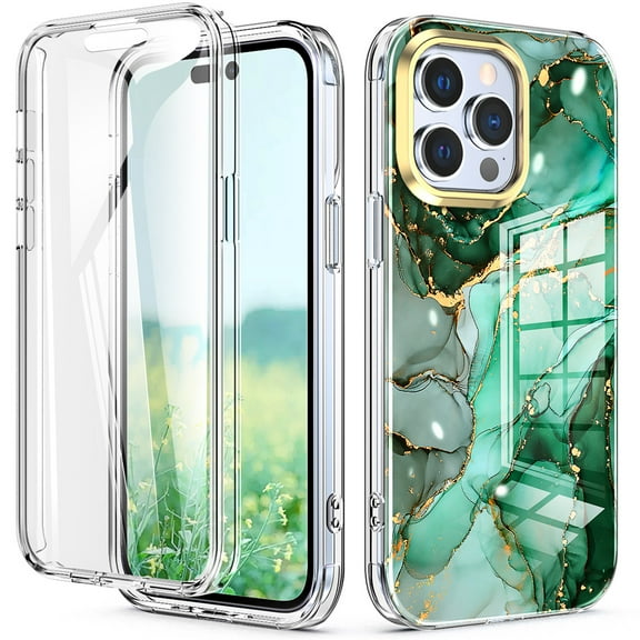 Tarise iPhone 12 Pro Max Case with Screen Protector, [Wireless Charging] Shockproof Drop Proof Dual Layer Rugged Hybid Back Cover with TPU Impact Resistant for Apple iPhone 12 Pro Max, Green Marble