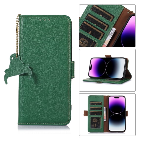 Tarise iPhone 13 Pro Case 6.1 inch, Genuine Leather Card Holder RFID Blocking Shockproof Magnetic Flip Kickstand Slim Luxury Business Case Cover for Apple iPhone 13 Pro 2021 for Men Women, Green