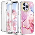 thumbnail image 1 of Tarise iPhone 14 Pro Max Case with Screen Protector, [Wireless Charging] Shockproof Drop Proof Dual Layer Rugged Hybid Back Cover with TPU Impact Resistant for Apple iPhone 14 Pro Max, Pink Marble, 1 of 8