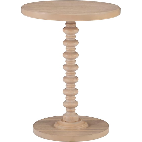 Tarkin Round Natural Wood Turned Spindle Pedestal Side Accent Table