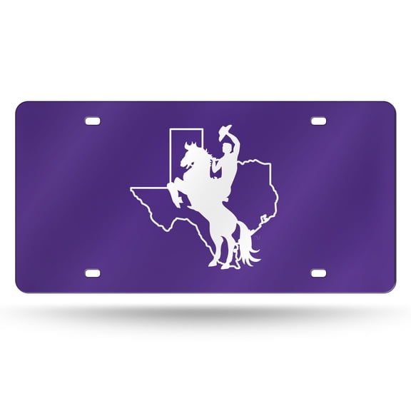 Tarleton State NCAA Texans Purple Mirror Look Acrylic License Plate Laser Tag