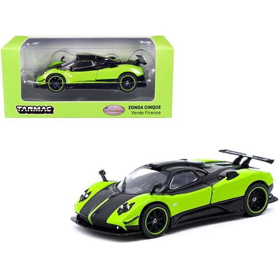 Tarmac Works 1-64 Scale Pagani Zonda Cinque Verde Firenze Green Metallic & Black Global 64 Series Diecast Model Car